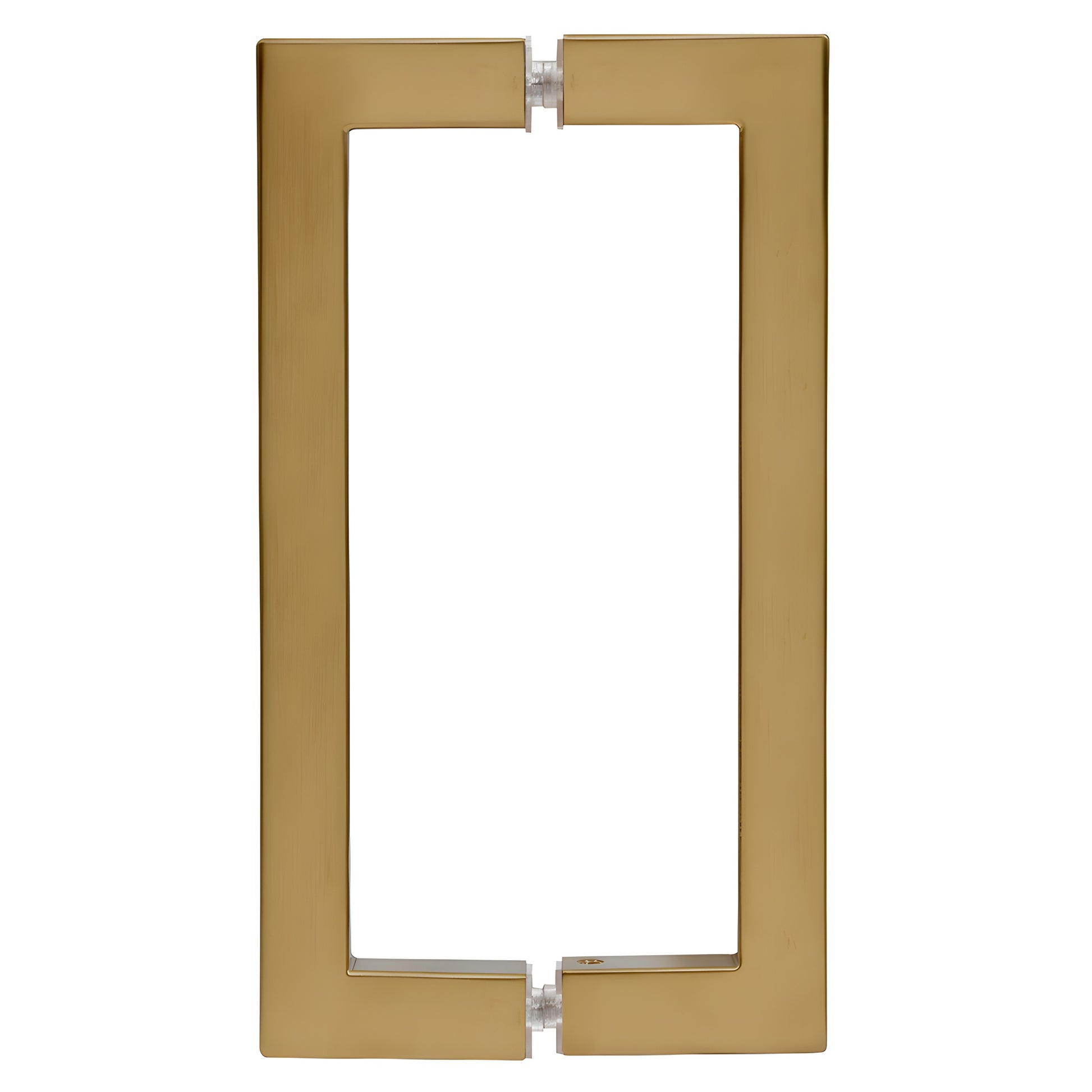 Brushed bronze square corner rectangular back to back door pull (brass), fits 1/4-1/2" glass, SKU SQ8X8BBRZ