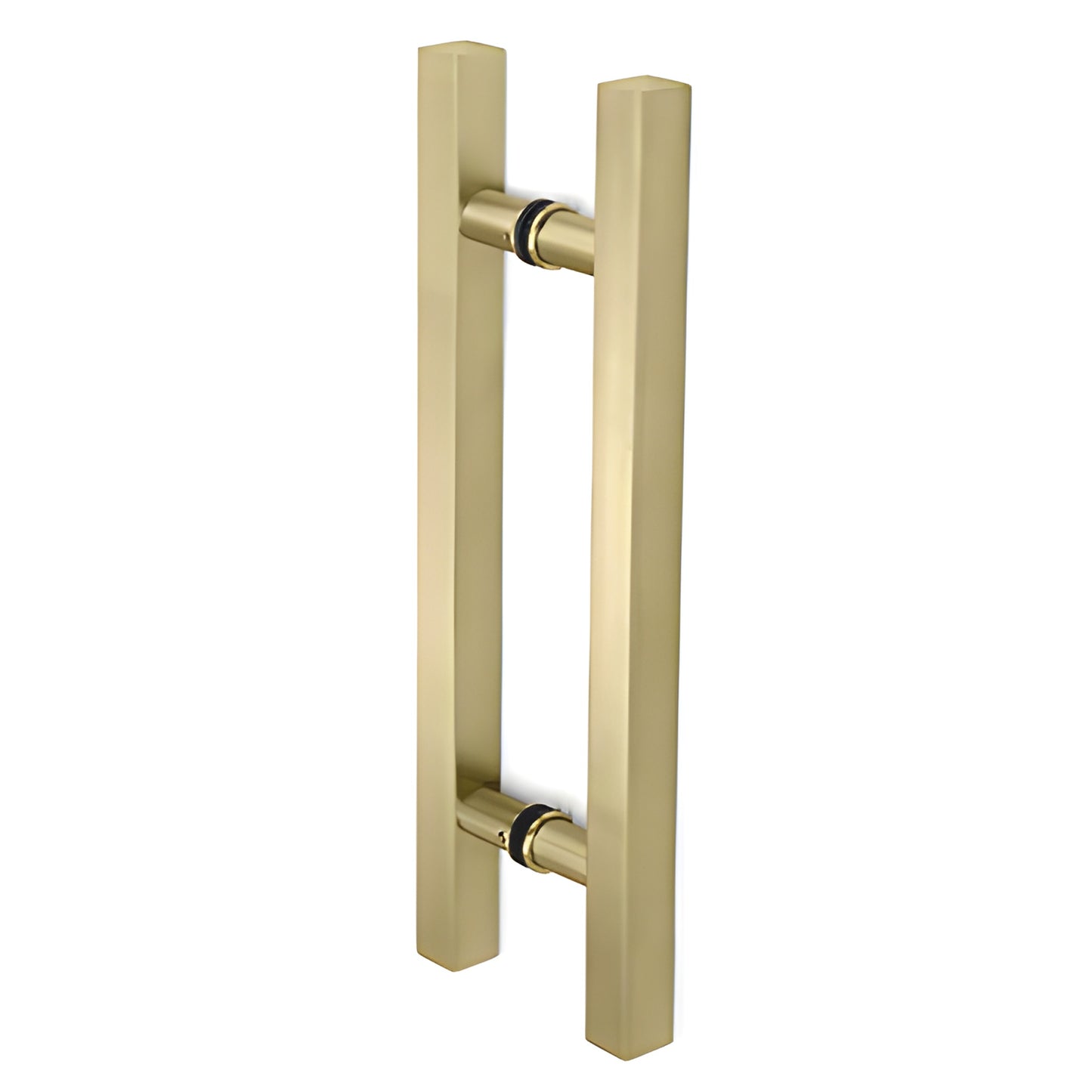 Satin brass ladder-style square shower door pull, 3/4" tube, 6" center-to-center, for 8-12 mm frameless glass