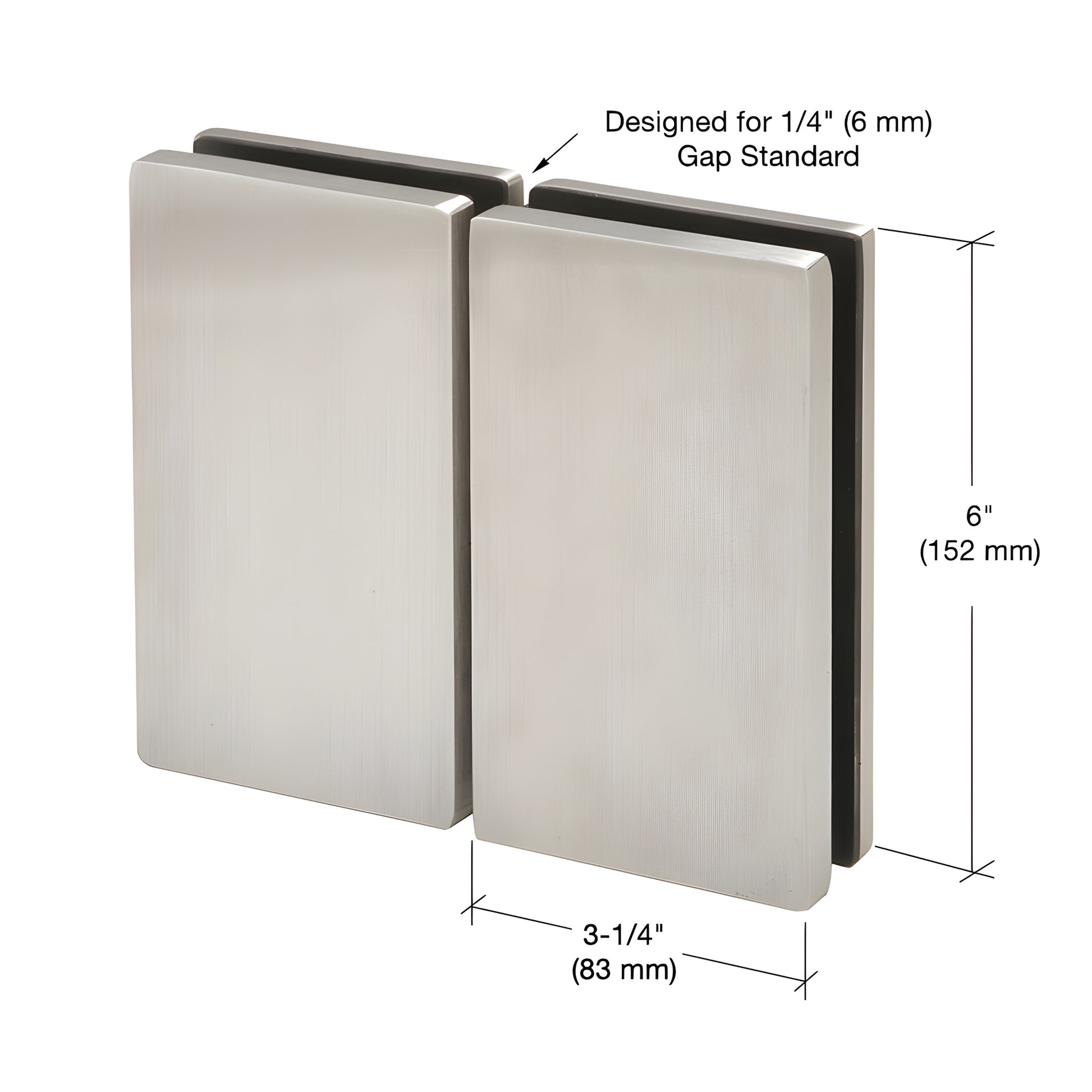 MLSP6BS brushed stainless steel single-acting glass-to-glass gate hinge, rectangular self-closing pair