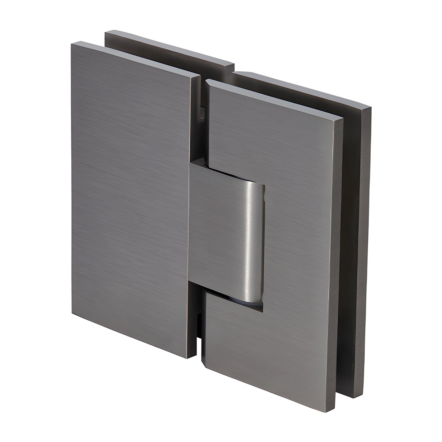Brushed nickel Vienna adjustable glass-to-glass shower hinge, squared brass design for 3/8-1/2" glass (SKU V1E380BN)