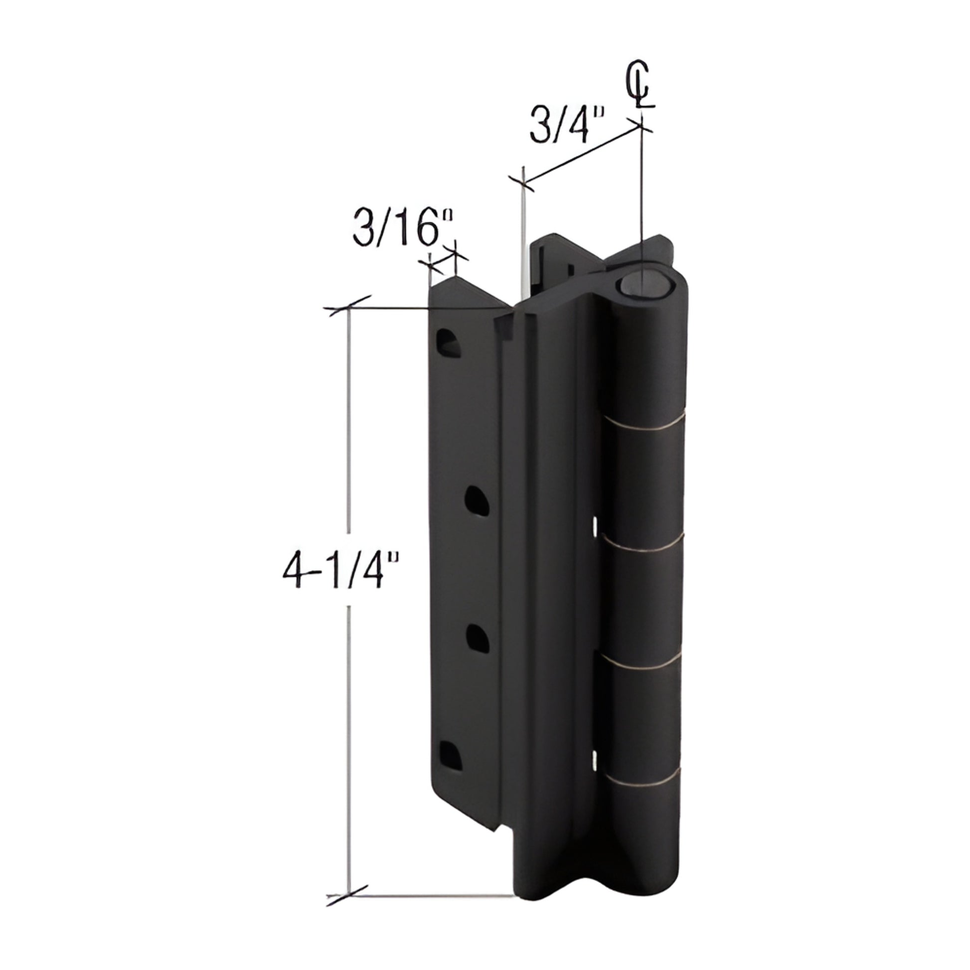 Black anodized heavy-duty 5-knuckle casement window butt hinge, 4-1/4" high (SKU WH74833)