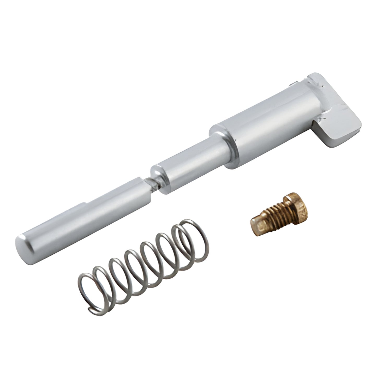Jackson thumbturn dogging pin assembly (SKU 301117628) - silver pin, coil spring and brass screw on white background