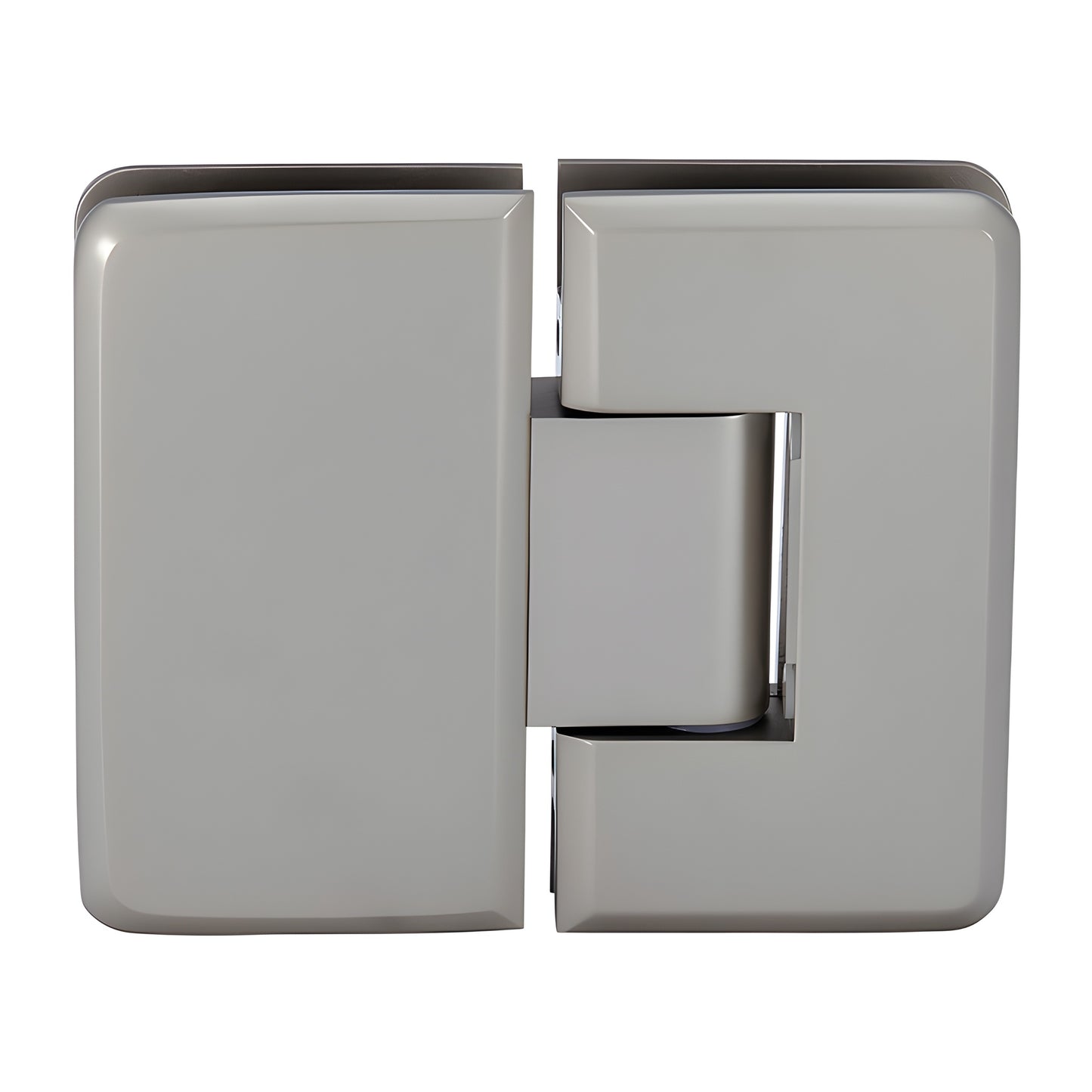 Satin nickel Cologne 180 glass-to-glass beveled shower hinge, solid brass. SKU C0L180SN