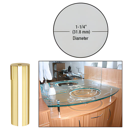 CRL S0B1144BR polished brass standoff, 1-1/4" (32 mm) diameter, 4" length - for glass signage and displays