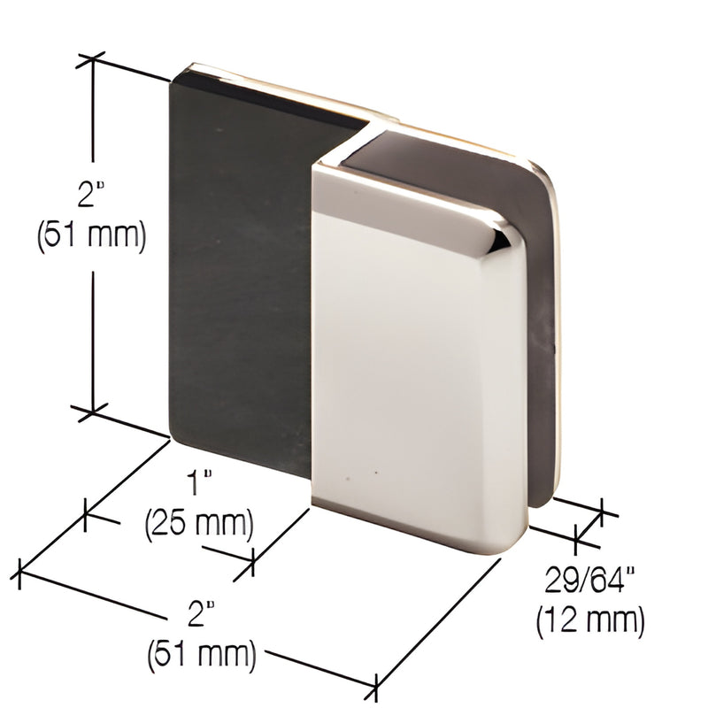 Polished chrome brass shower door stop with rubber bumper, beveled, fits 6-10mm glass - SKU DSBEV1CH