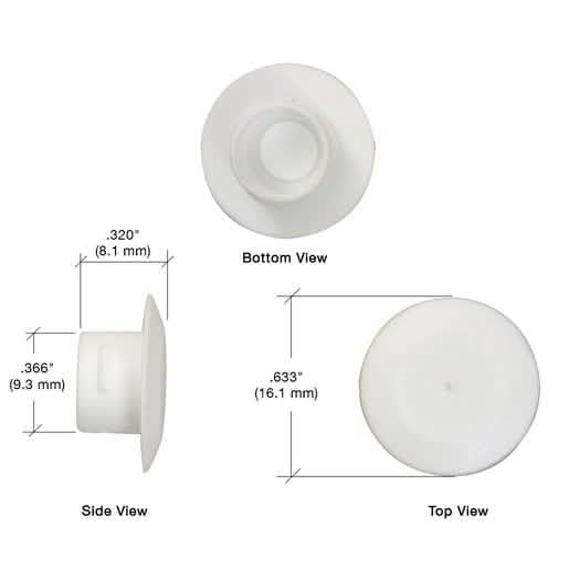 Close-up of CRL White TrimQuick QuickCaps, 100 screw hole covers for seamless finish.