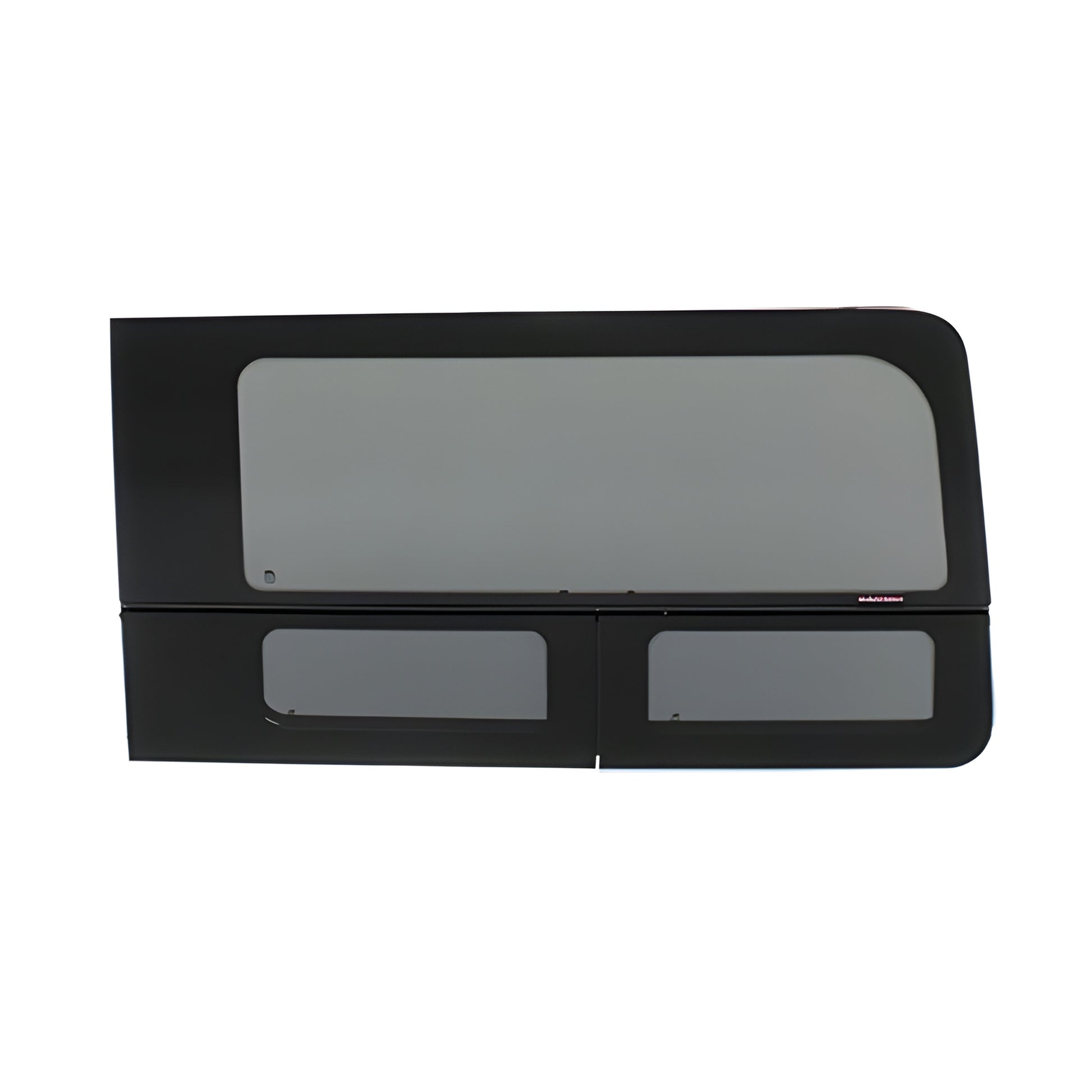 FW293R Ford Transit passenger sliding door all-glass single T-vent window, dark gray privacy glass, OEM-style