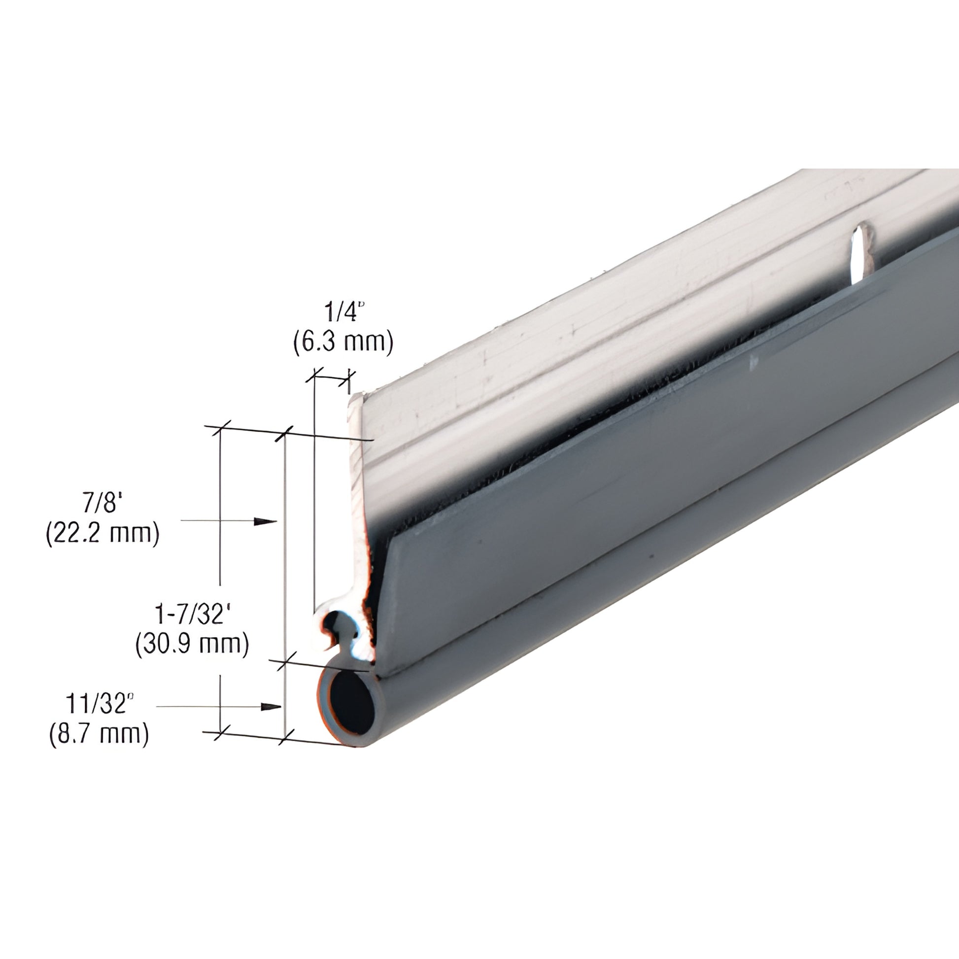 Aluminum extruded jamb weatherseal with vinyl bulb, 11/32" seal, fits 36x84 doors - WS003AV196
