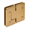 Modern Gold brass 180-degree glass-to-glass shower hinge, beveled edges, fits 3/8-1/2 in tempered glass (SKU C0L180MG)