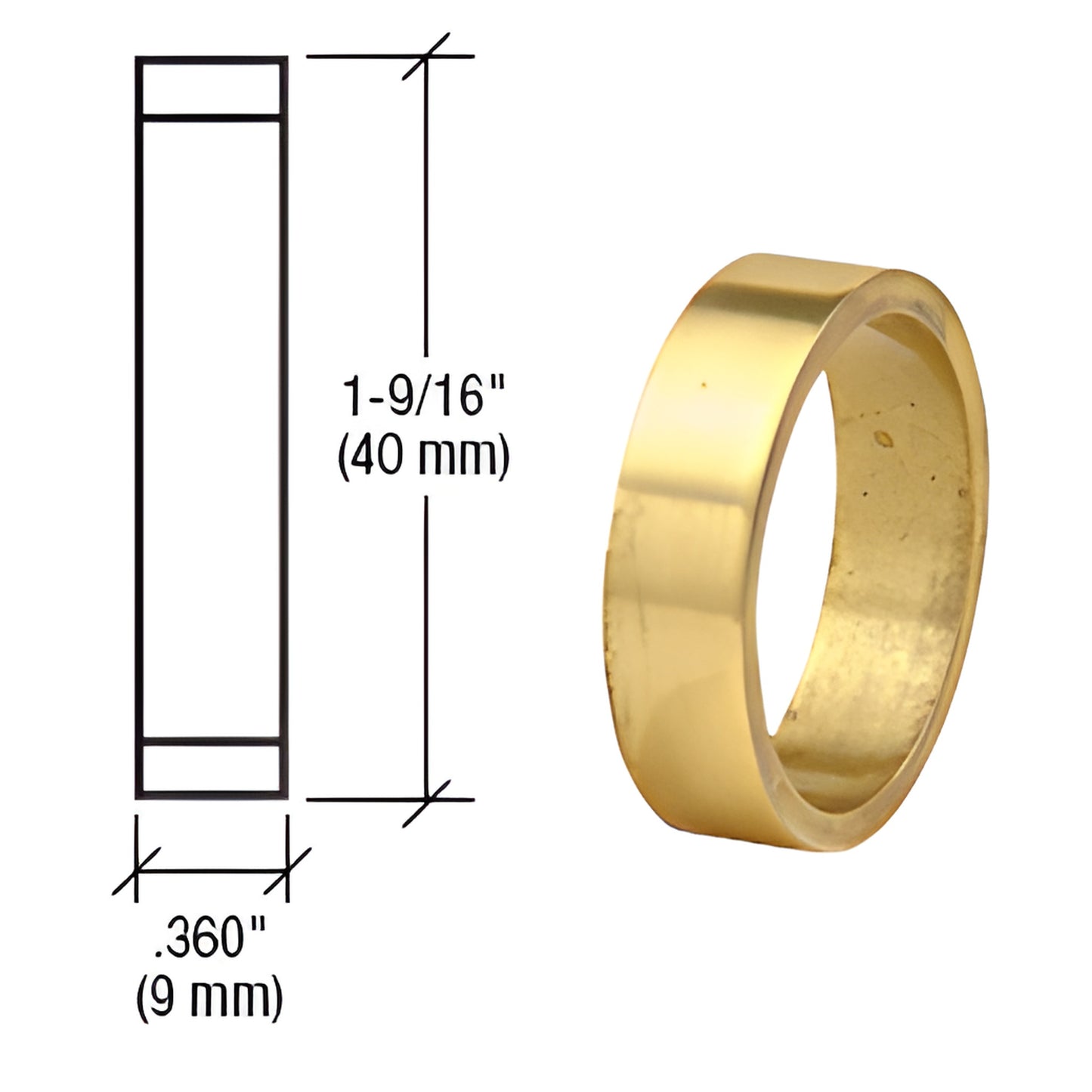 Polished brass mortise cylinder spacer ring, 1-9/16" (40mm) diameter 0.36" (9mm) thick - DRA360PB