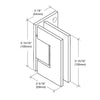 Vienna V1E344CH polished chrome offset adjustable shower door hinge, brass wall-mount plate, squared design.