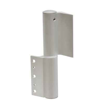 FHEKLSA Satin anodized left-hand Fallbrook glass door hinge, hydraulic hold-open, fits 10-12 mm glass.