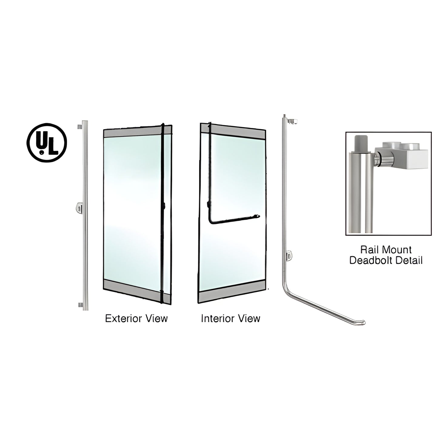 Brushed stainless rail-mount deadbolt handle for 1/2 in. glass doors, 1-1/4 in. dia, left-hand reverse (SKU DB100F4R1BS)