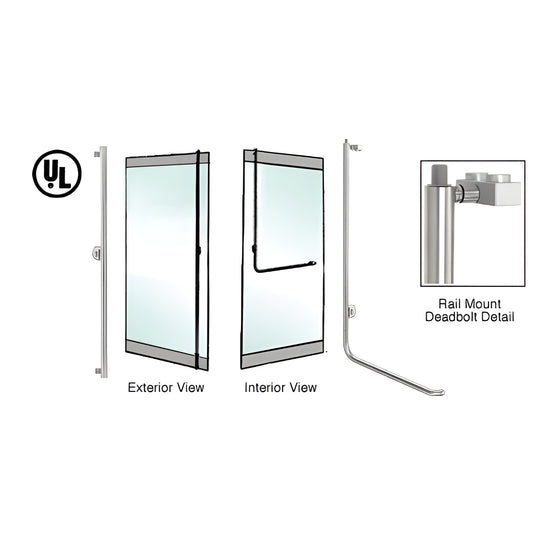 Brushed stainless rail-mount deadbolt handle for 1/2 in. glass doors, 1-1/4 in. dia, left-hand reverse (SKU DB100F4R1BS)