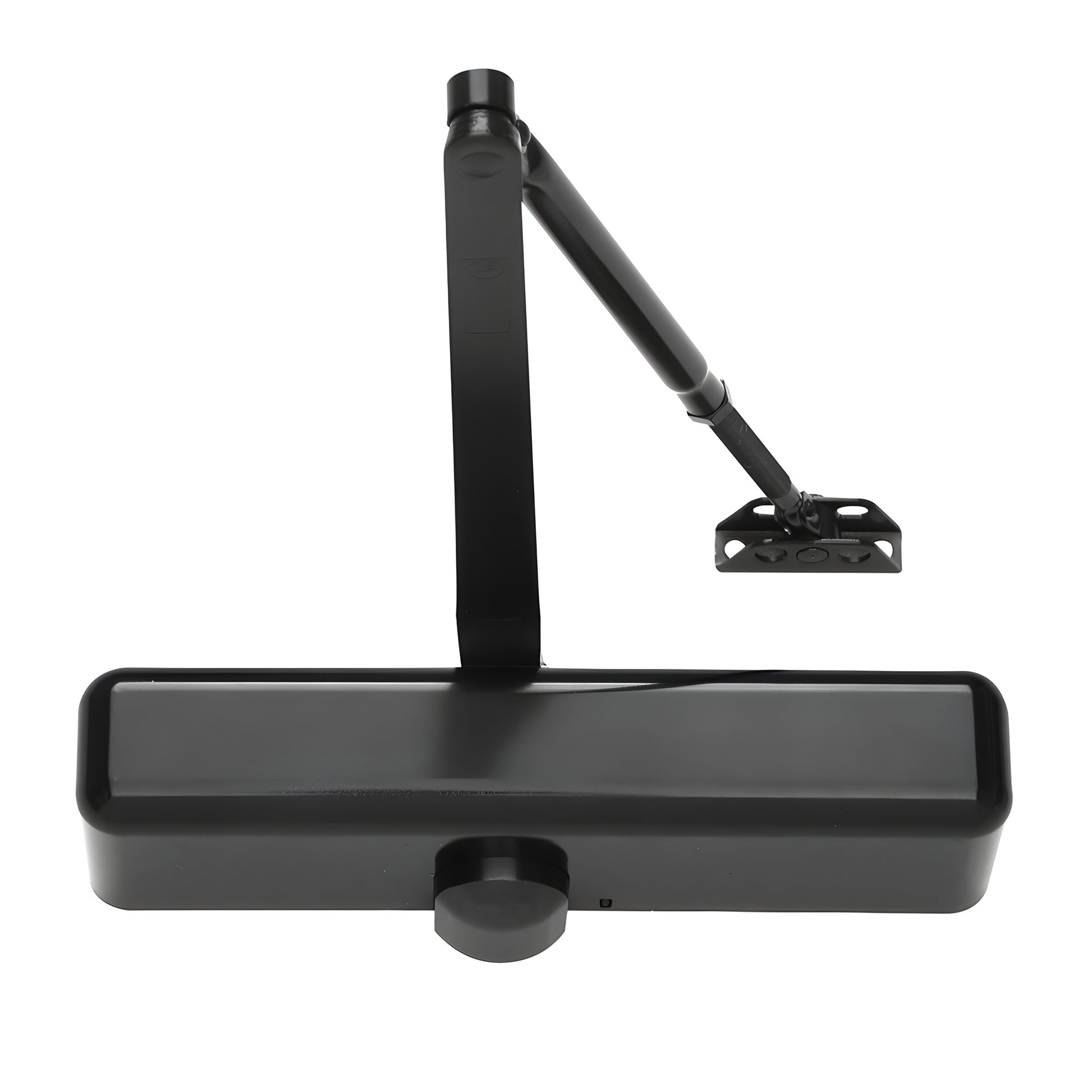 Black PR80BLK surface-mounted adjustable door closer with parallel arm bracket, compact 9-3/4" body, ADA-capable.
