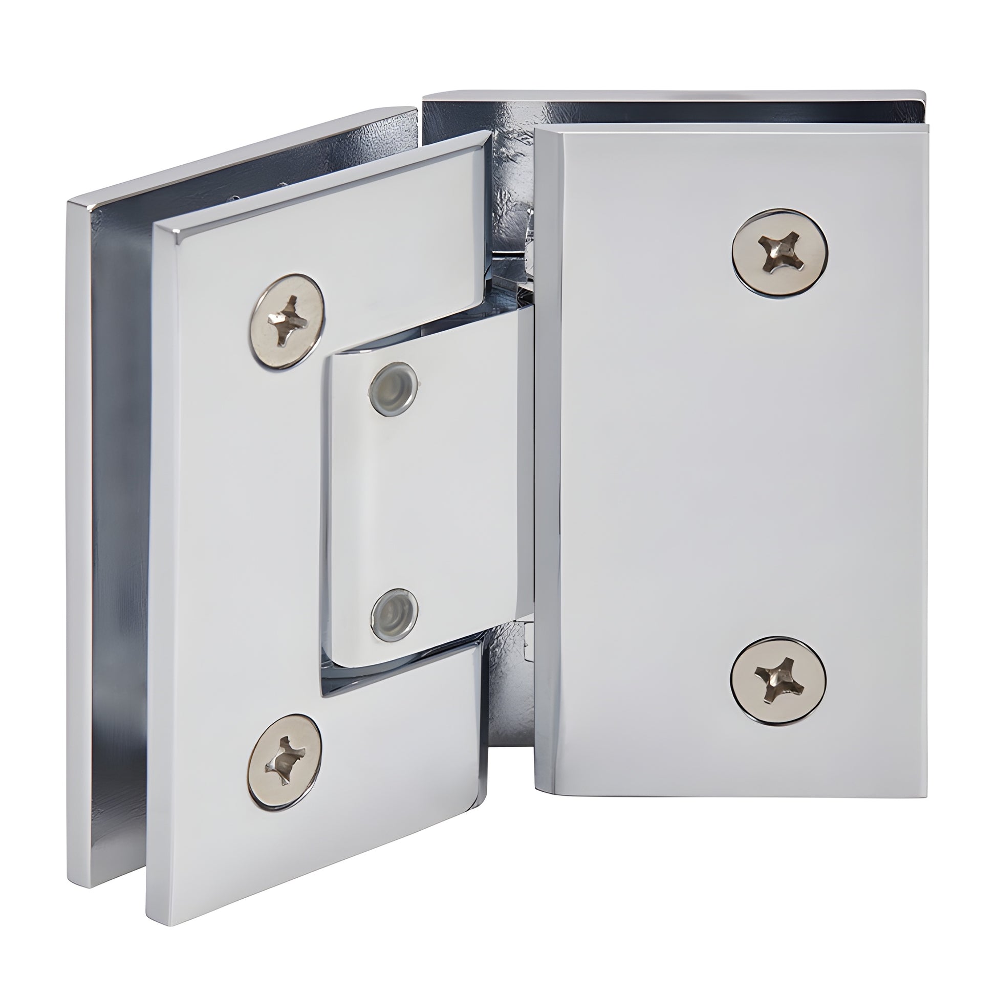 Polished chrome brass glass-to-glass shower hinge GEN345CH, square profile, adjustable for 8-12mm glass.