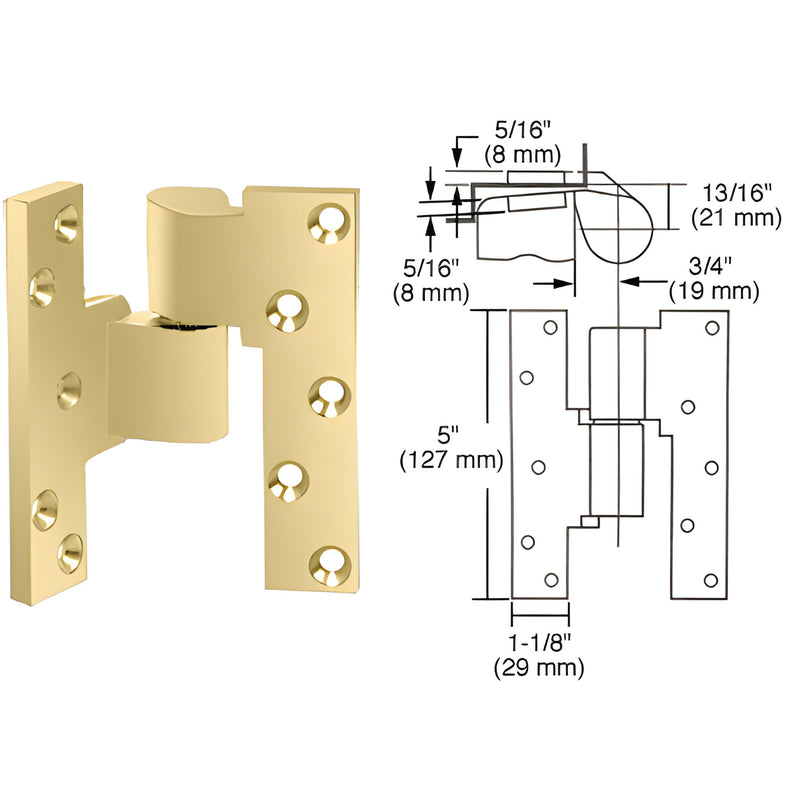 Rixson polished brass 3/4" offset intermediate door pivot, left-hand, fully mortised - SKU M19LHPB