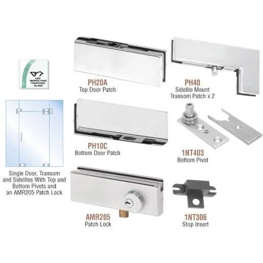 "CRL Satin Anodized Patch Door Kit with Lock for Fixed Transom & Sidelites - Product Image