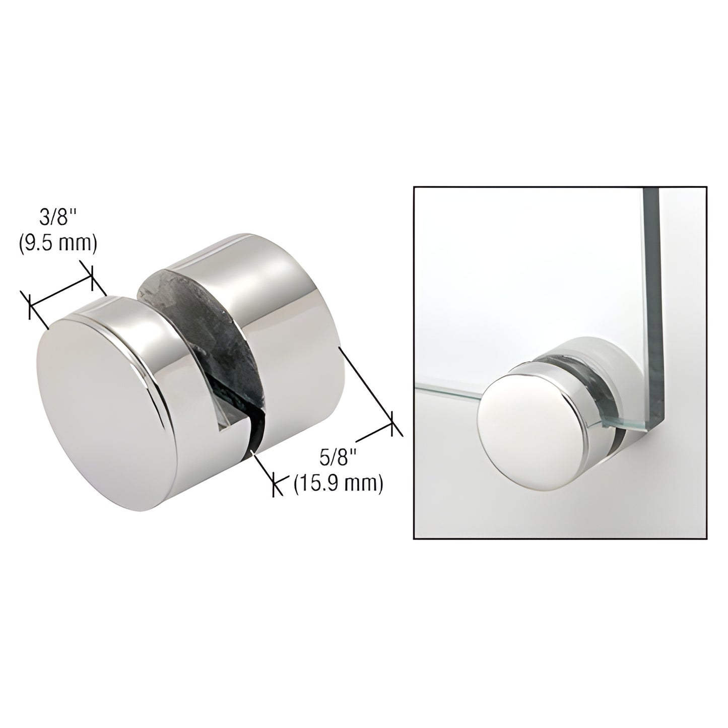 AEG114PS polished 316 stainless steel adjustable edge grip, 1-1/4" dia, fits 6-12mm glass, low-profile mount.