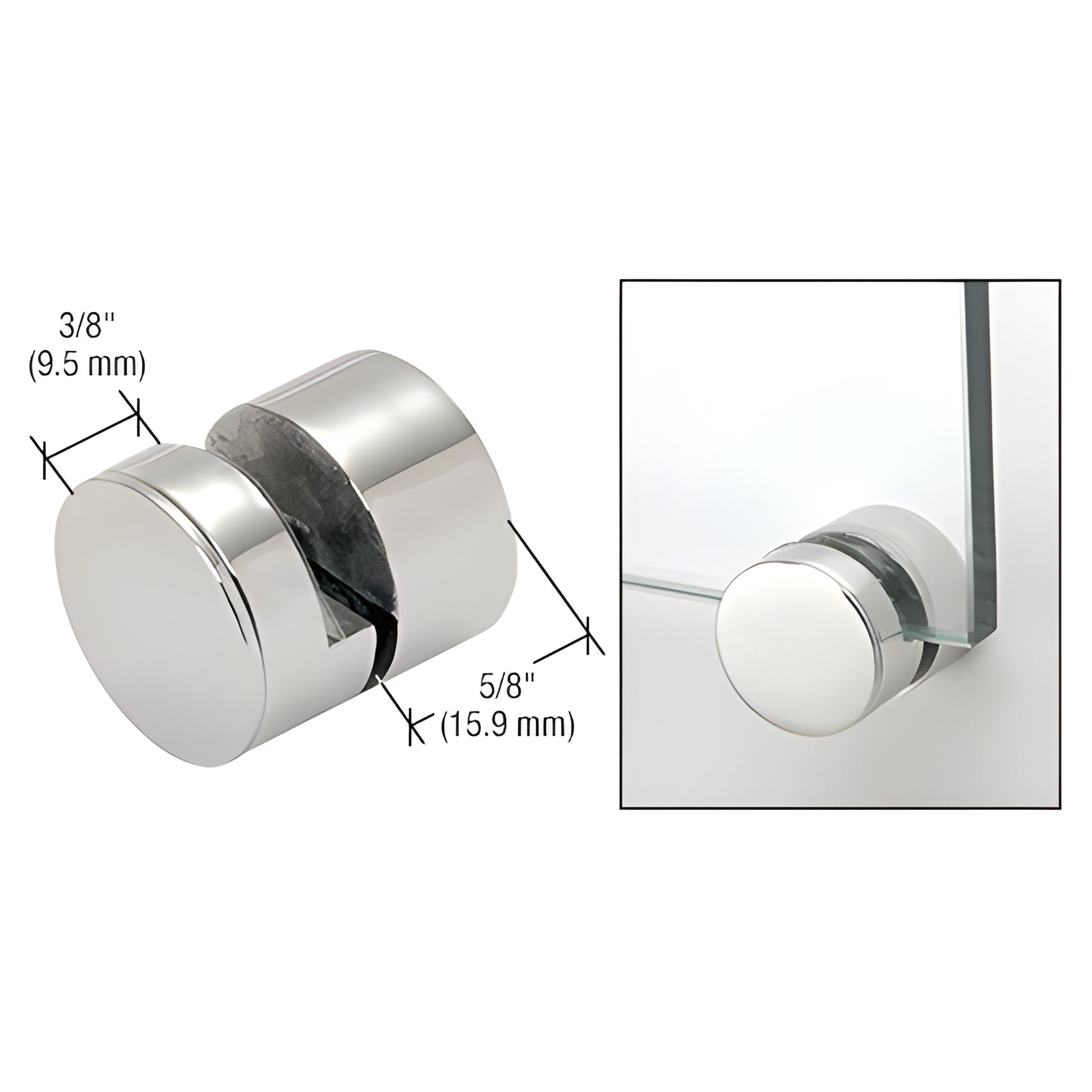 AEG114PS polished 316 stainless steel adjustable edge grip, 1-1/4" dia, fits 6-12mm glass, low-profile mount.