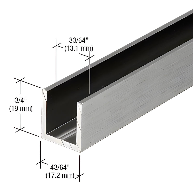 SDCD12AB brushed anodized aluminum deep U-channel for 1/2" glass, 3/4" high, 95" length.