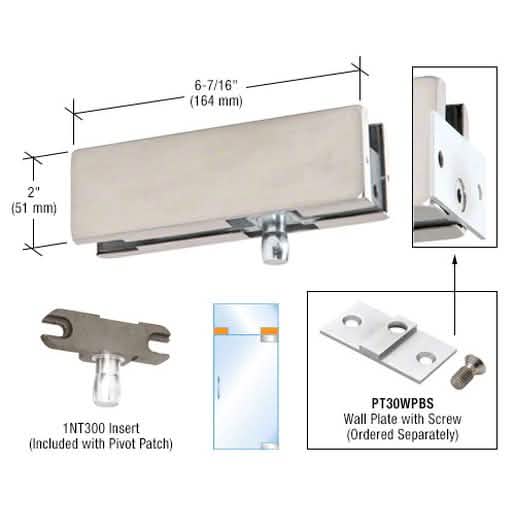 DORMAKABA® Brushed Stainless Transom Patch Fitting with Pivot - Wall Mounted