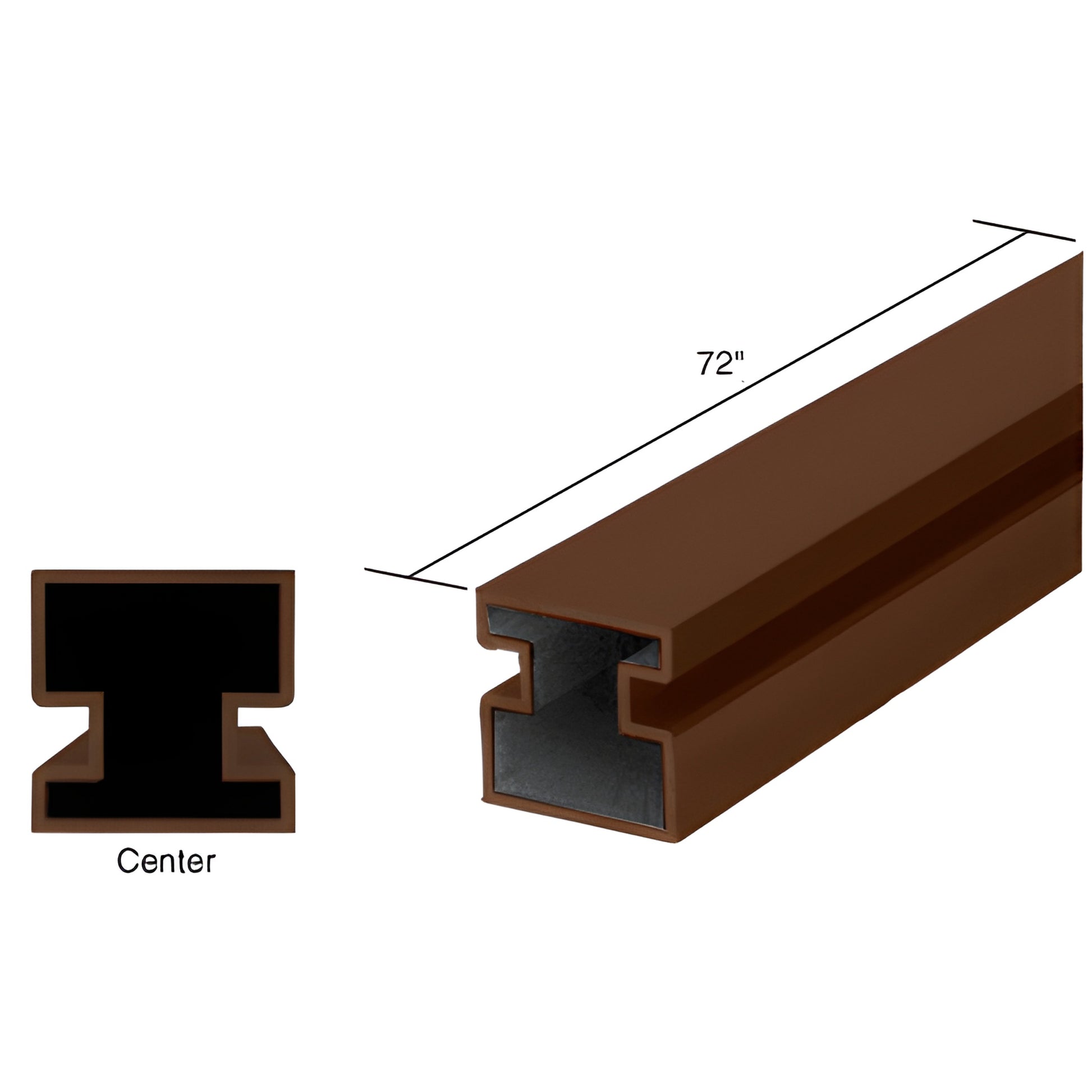 Center post aluminum partition extrusion, dark bronze anodized, 72 in, recessed pocket for 5.5-6 mm glass (SKU 6422010)