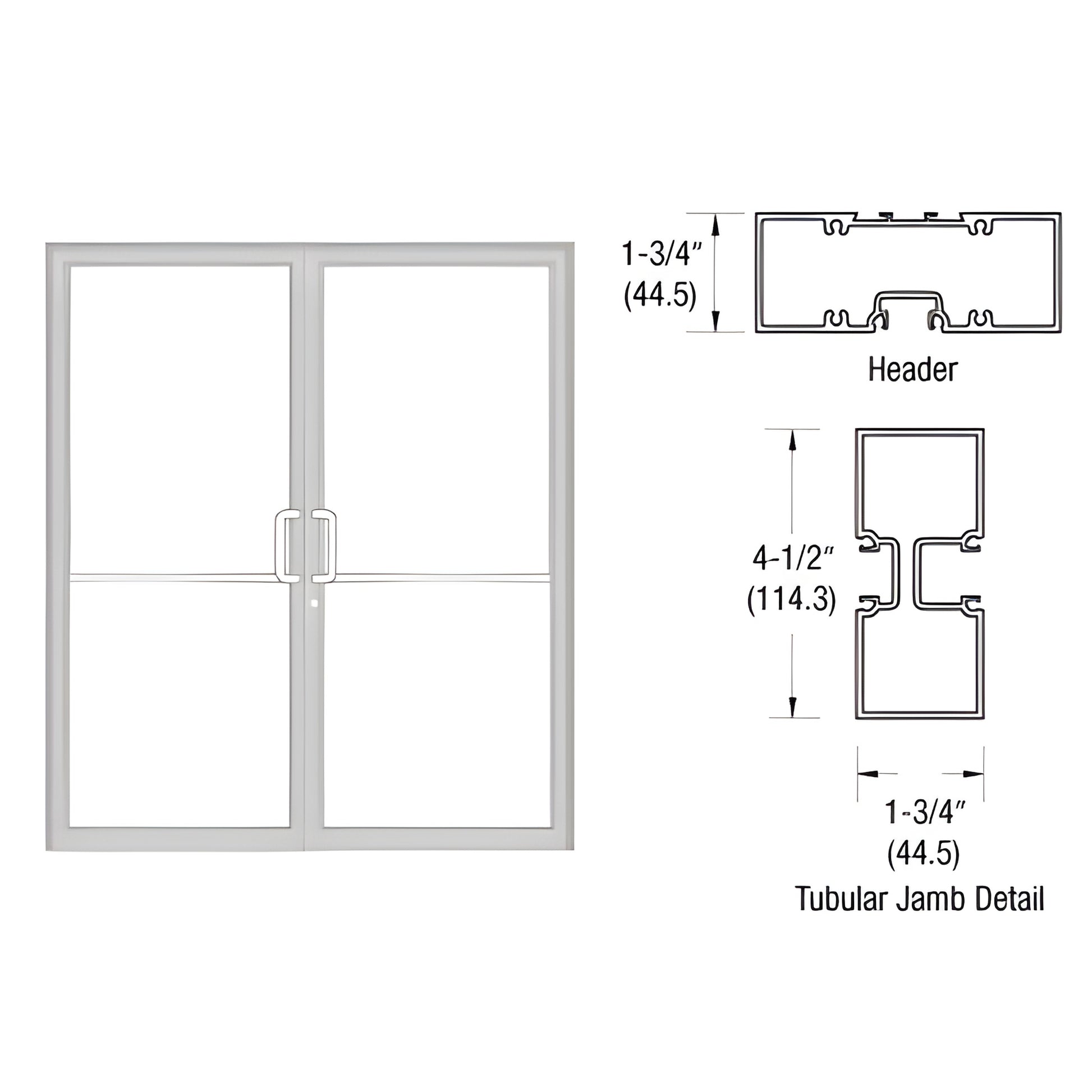 Clear anodized aluminum complete frame for 72" x 84" concealed vertical-rod panic double door with aluminum threshold.