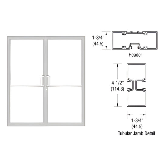 Clear anodized aluminum complete frame for 72" x 84" concealed vertical-rod panic double door with aluminum threshold.