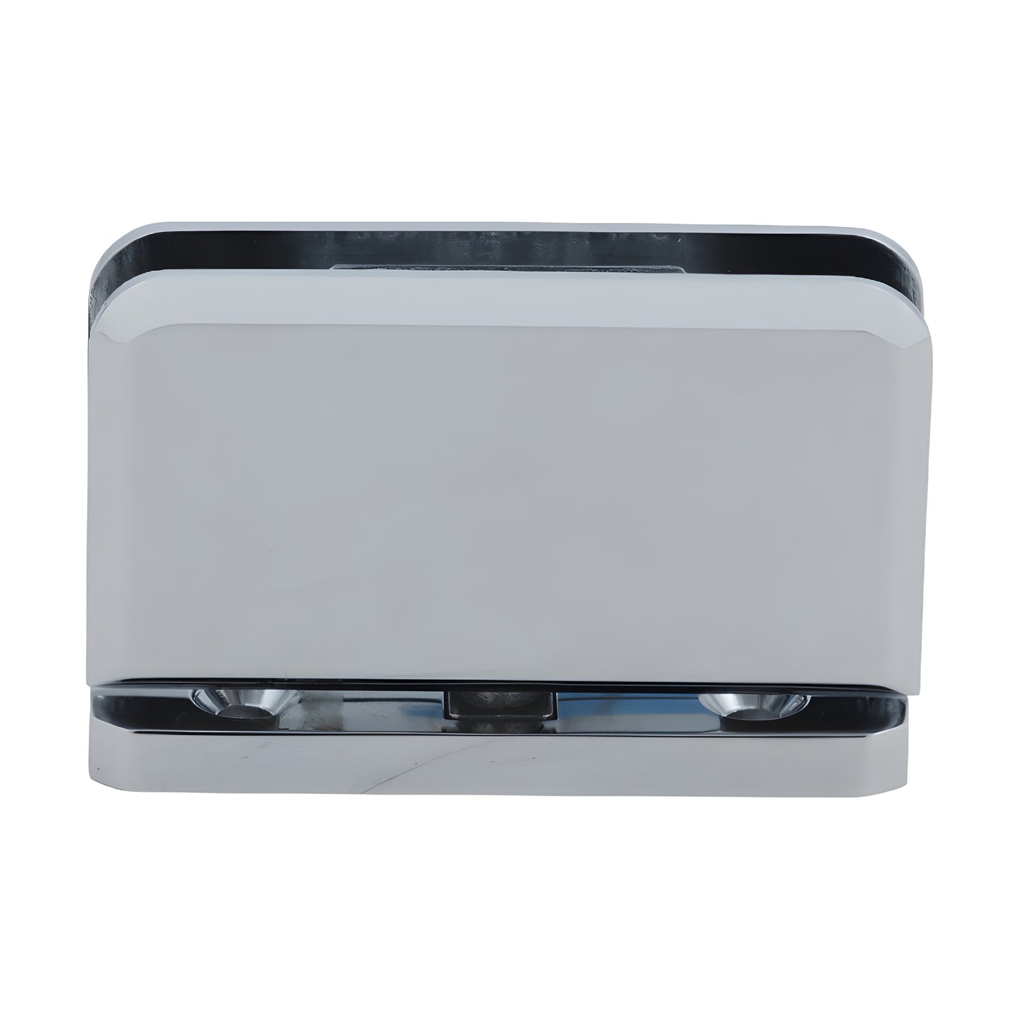 JRPPH01CH polished chrome Junior Prima glass pivot hinge for 1/4" (6mm) tempered glass, top/bottom mount.