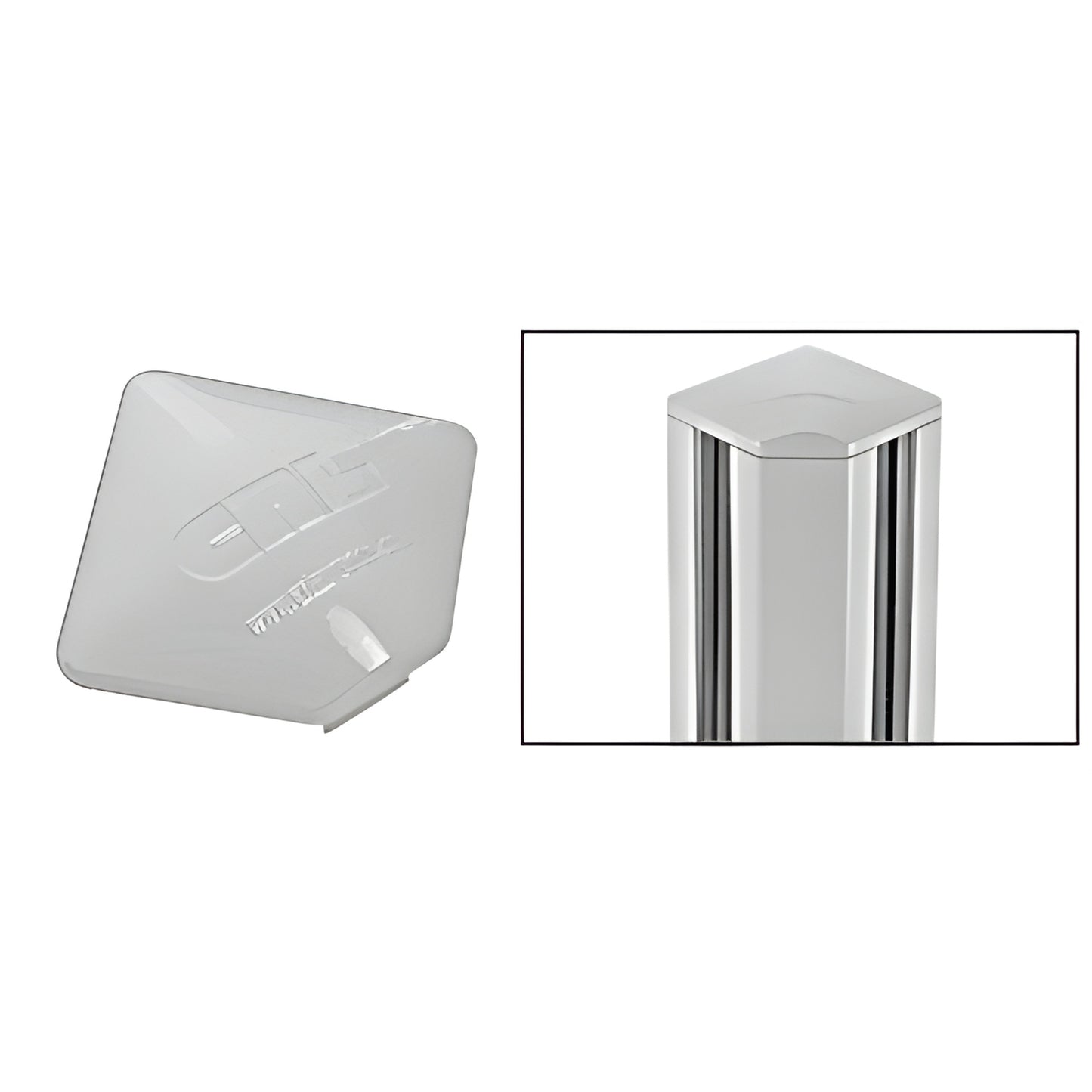 PC9SS silver rectangular post top cap, aluminum alloy slide-in rail cap on compatible post.