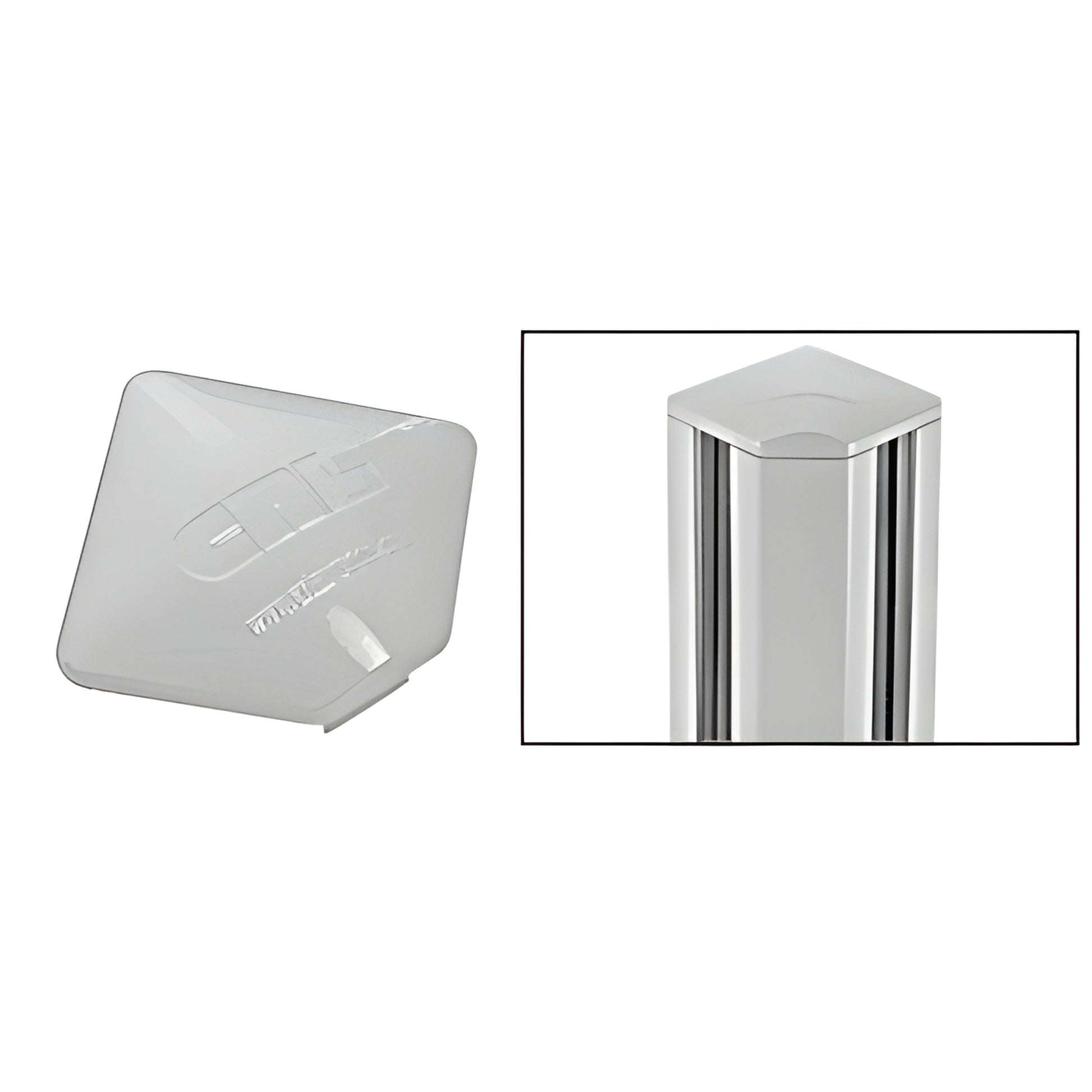 PC9SS silver rectangular post top cap, aluminum alloy slide-in rail cap on compatible post.