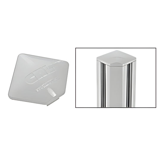 PC9SS silver rectangular post top cap, aluminum alloy slide-in rail cap on compatible post.