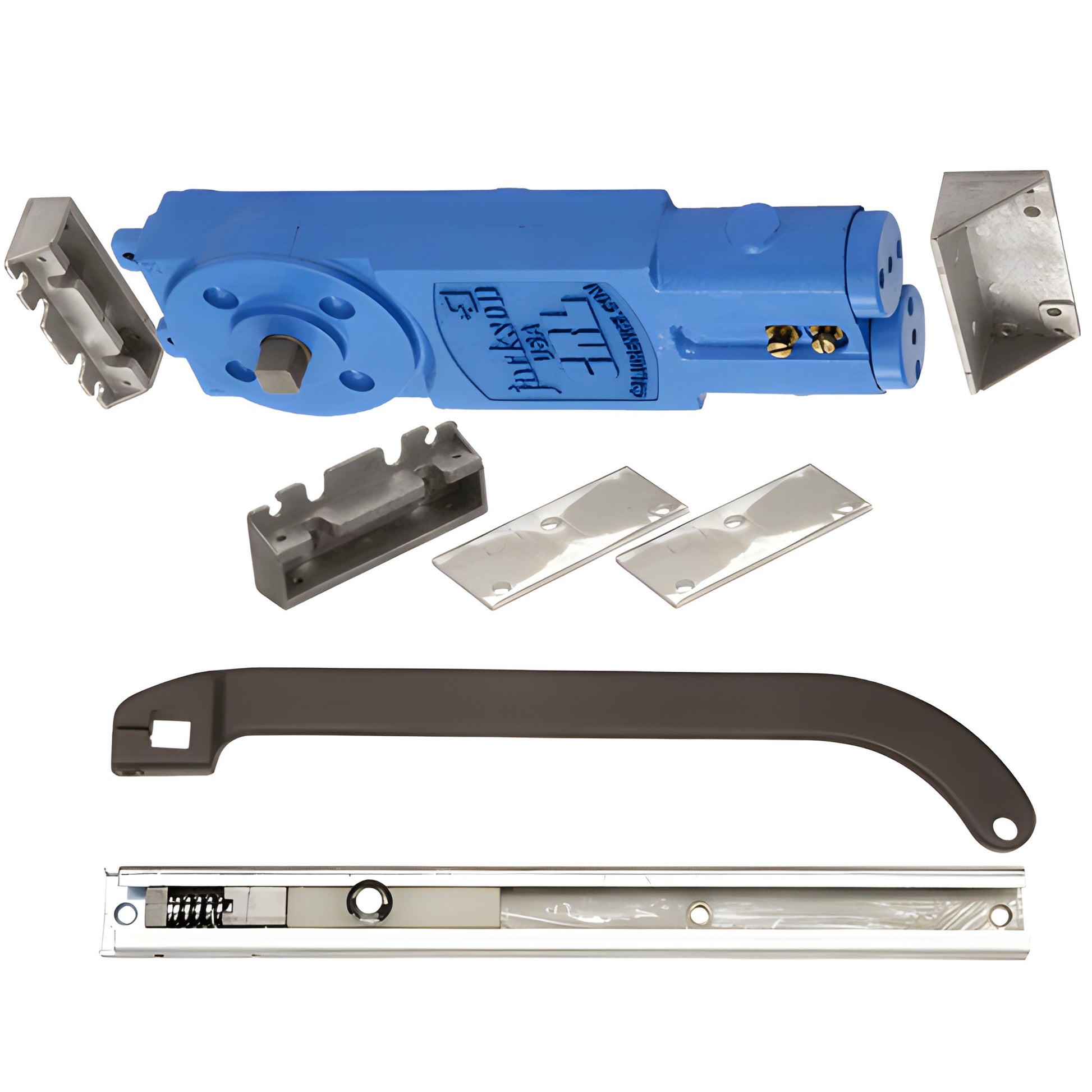 Overhead concealed door closer kit with P-offset slide arm, aluminum parts, dark bronze arm (SKU 21201P31317)
