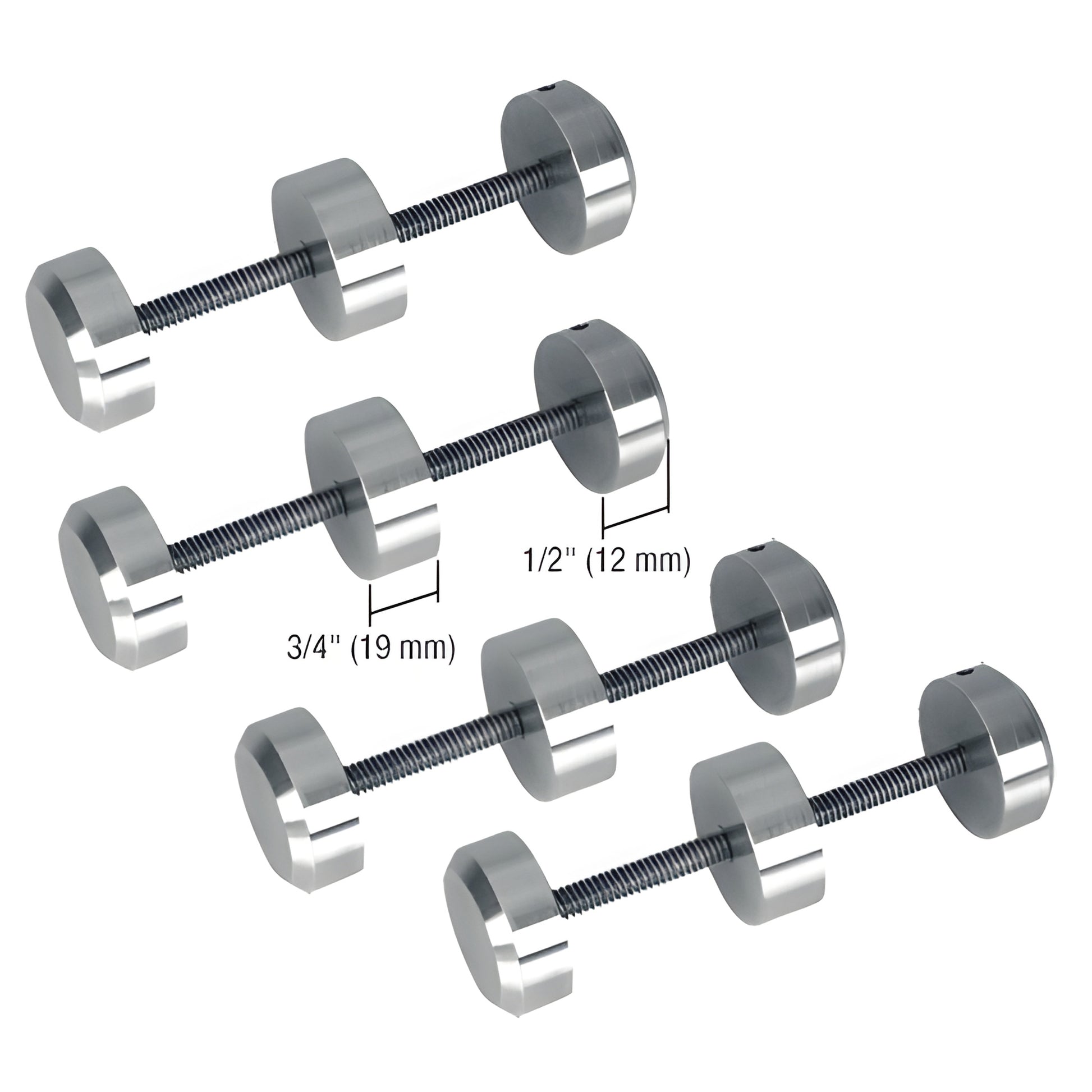 CDS4S brushed stainless steel surround sound spacers - 4 stud sets for bullet-resistant acrylic/polycarbonate barriers.
