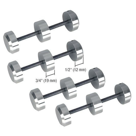 CDS4S brushed stainless steel surround sound spacers - 4 stud sets for bullet-resistant acrylic/polycarbonate barriers.