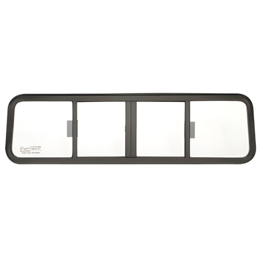 CRL Duo-Vent four-panel clear glass big-rig slider BRW1849, black powder-coated aluminum frame with narrow stiles