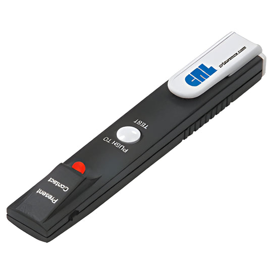 CRL CD3 Low-E detector - black 5" pen-style tester with white clip, test button and red LED indicator.