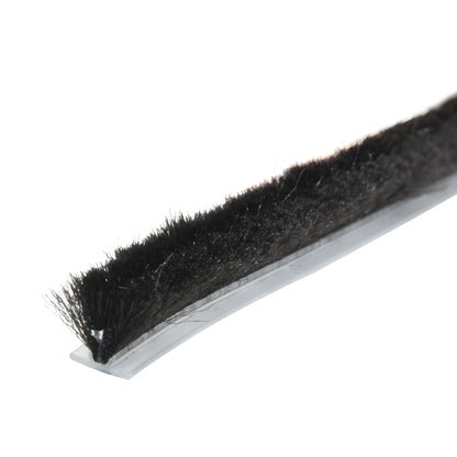 Black storefront door pile weatherstrip on clear polypropylene backing, energy-saving seal (SKU W188C)