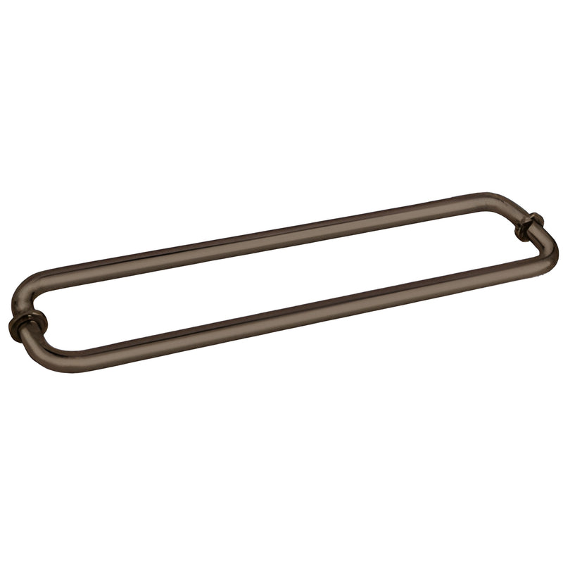 BM18X180RB oil-rubbed bronze back-to-back glass towel bar, 18" brass tubular bar with decorative metal washers.