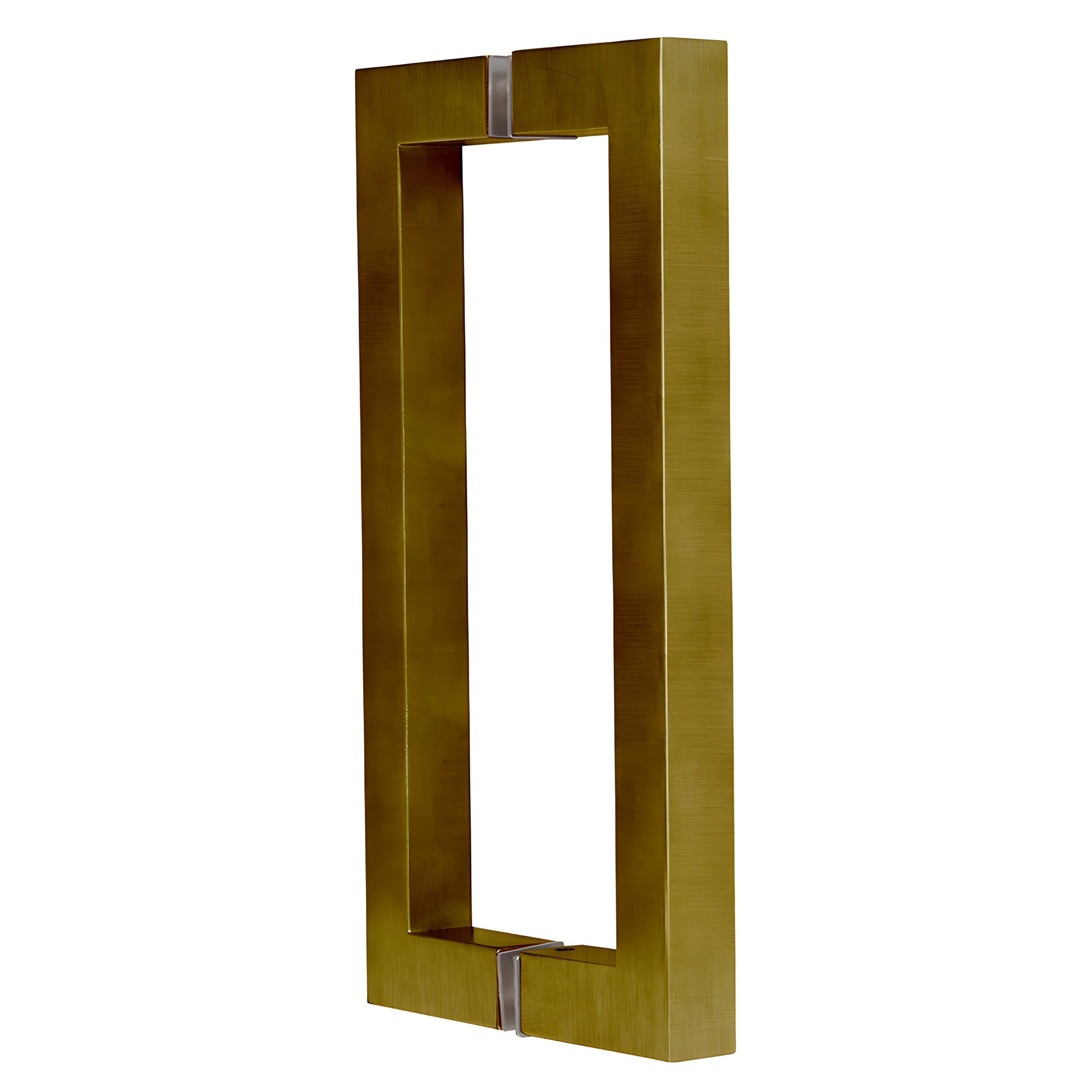 CRL SQ Series square-corner back-to-back glass pull handle, 8 in center-to-center, vintage brass (SKU SQ8X8VBR)
