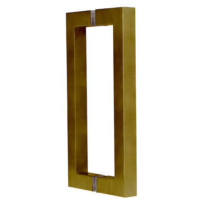 CRL SQ Series square-corner back-to-back glass pull handle, 8 in center-to-center, vintage brass (SKU SQ8X8VBR)