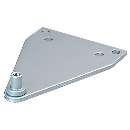 Aluminum PR4050PABA parallel-arm bracket for PR40/PR50 surface-mount door closers, triangular plate with mounting holes.