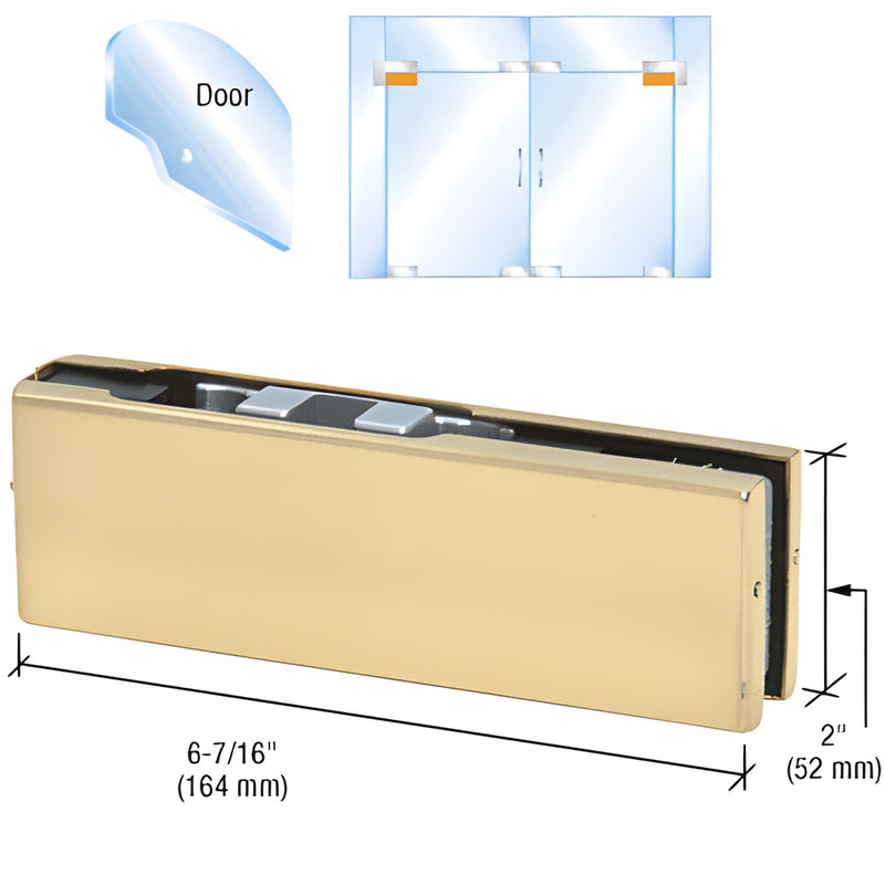 PH20CBR polished brass adjustable top door patch fitting for 3/8 or 1/2" tempered glass, 2-3/4" pivot setback
