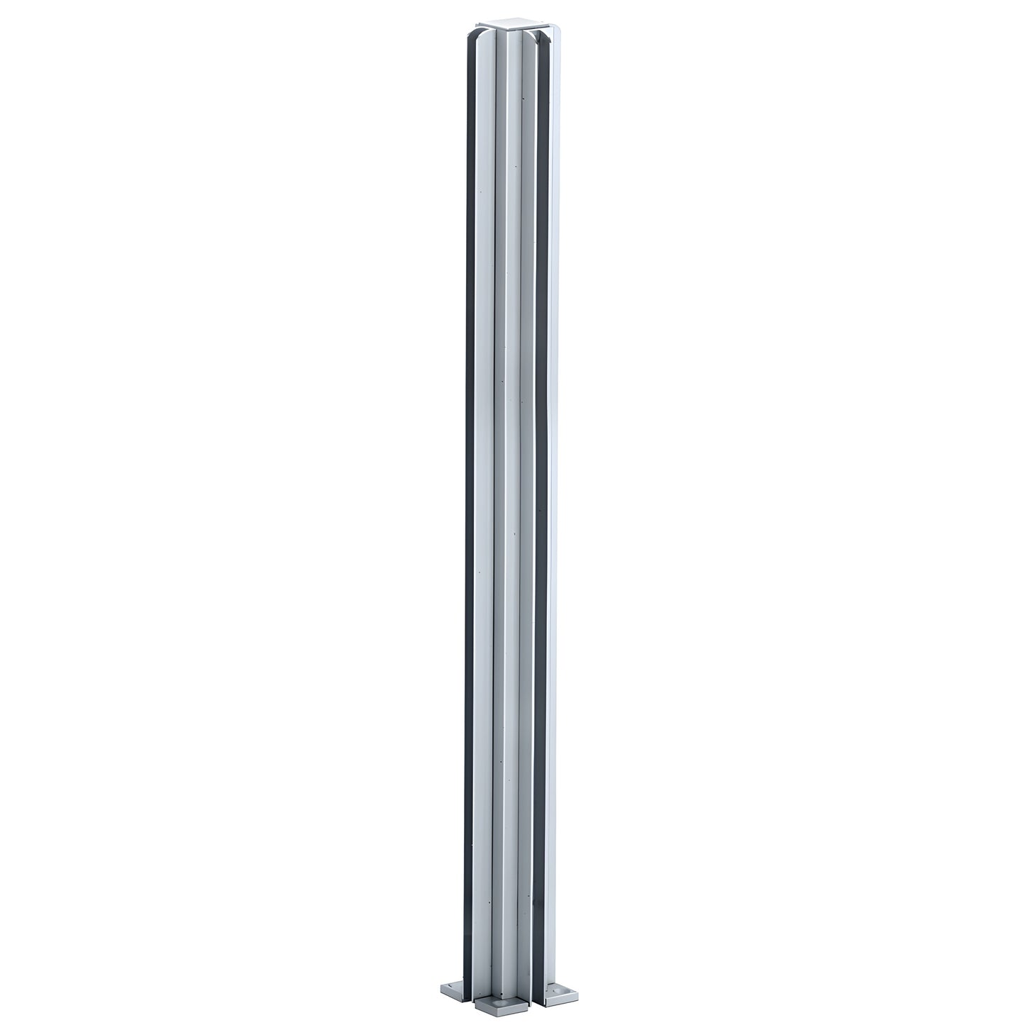 D990A304W satin-anodized aluminum 4-way square partition post with U-channel glazing, 30" height