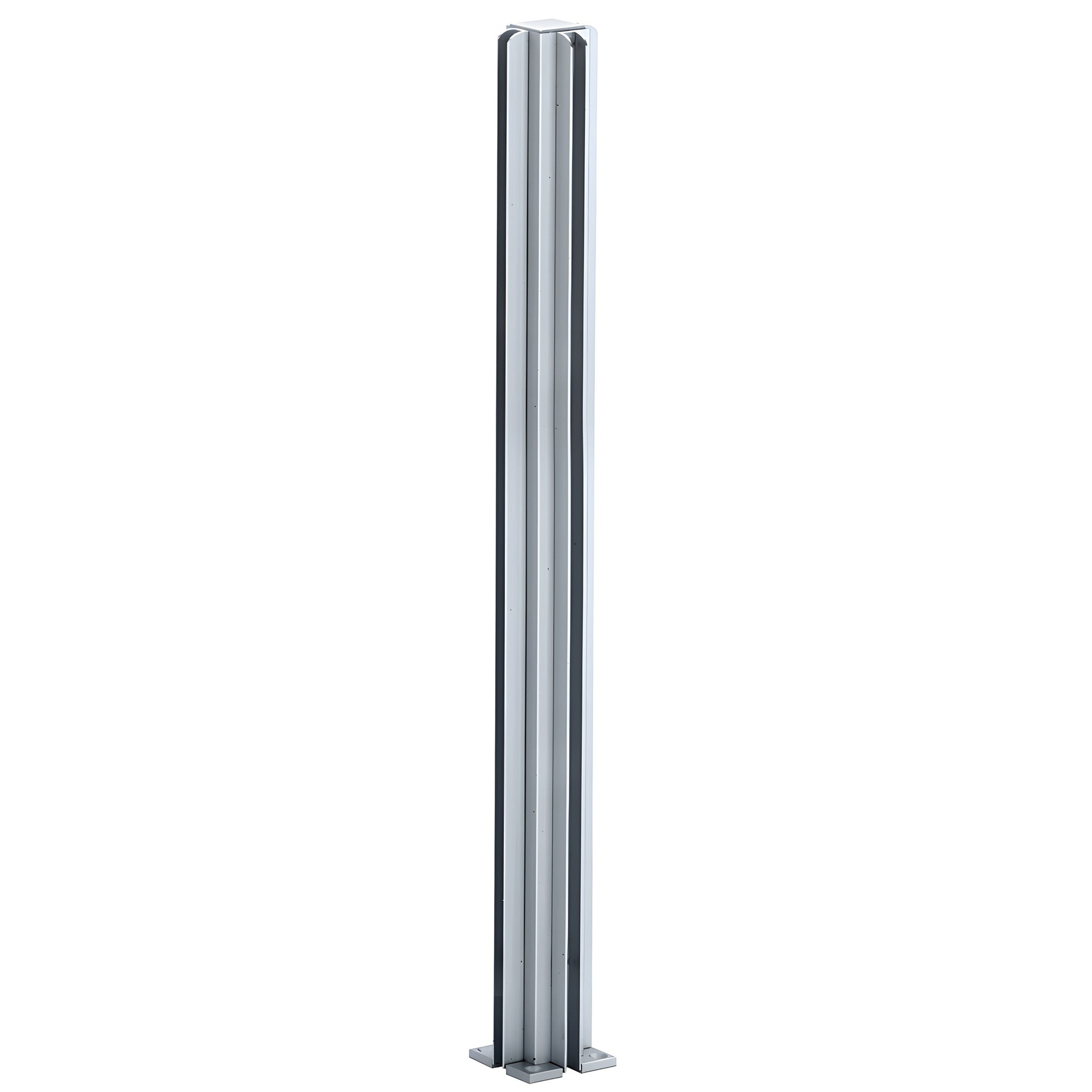 D990A304W satin-anodized aluminum 4-way square partition post with U-channel glazing, 30" height
