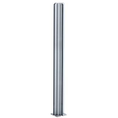 D990A304W satin-anodized aluminum 4-way square partition post with U-channel glazing, 30" height