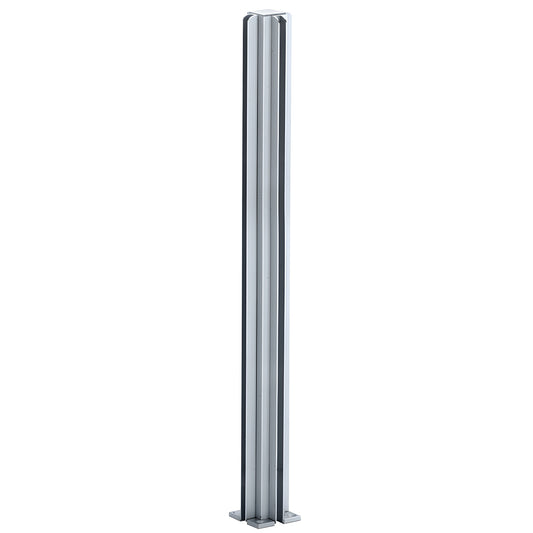D990A304W satin-anodized aluminum 4-way square partition post with U-channel glazing, 30" height