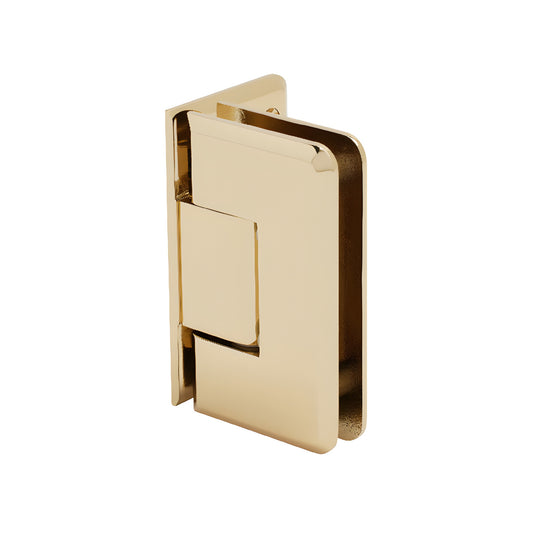 Gold-plated solid brass Cologne shower hinge (SKU C0L044GP), beveled offset wall-mount for 3/8-1/2" tempered glass
