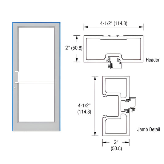 FD41811 clear anodized aluminum storefront door frame (36"x84" opening) with 2" x 4-1/2" tubular jambs and threshold, diagram